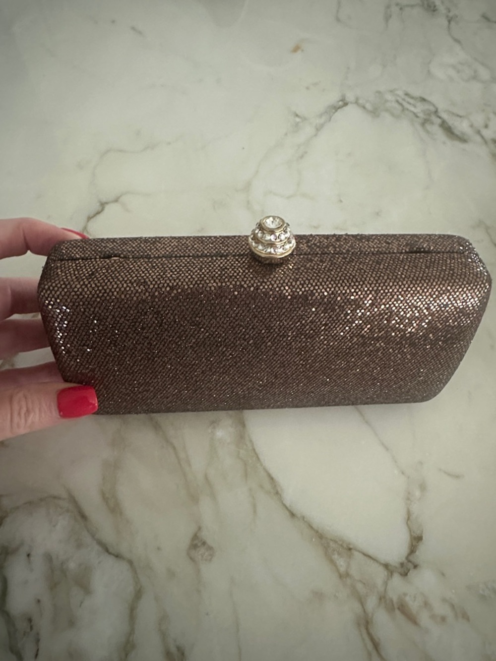 Kate Landry Sparkling Bronze Evening Clutch with Crystal Top Closure